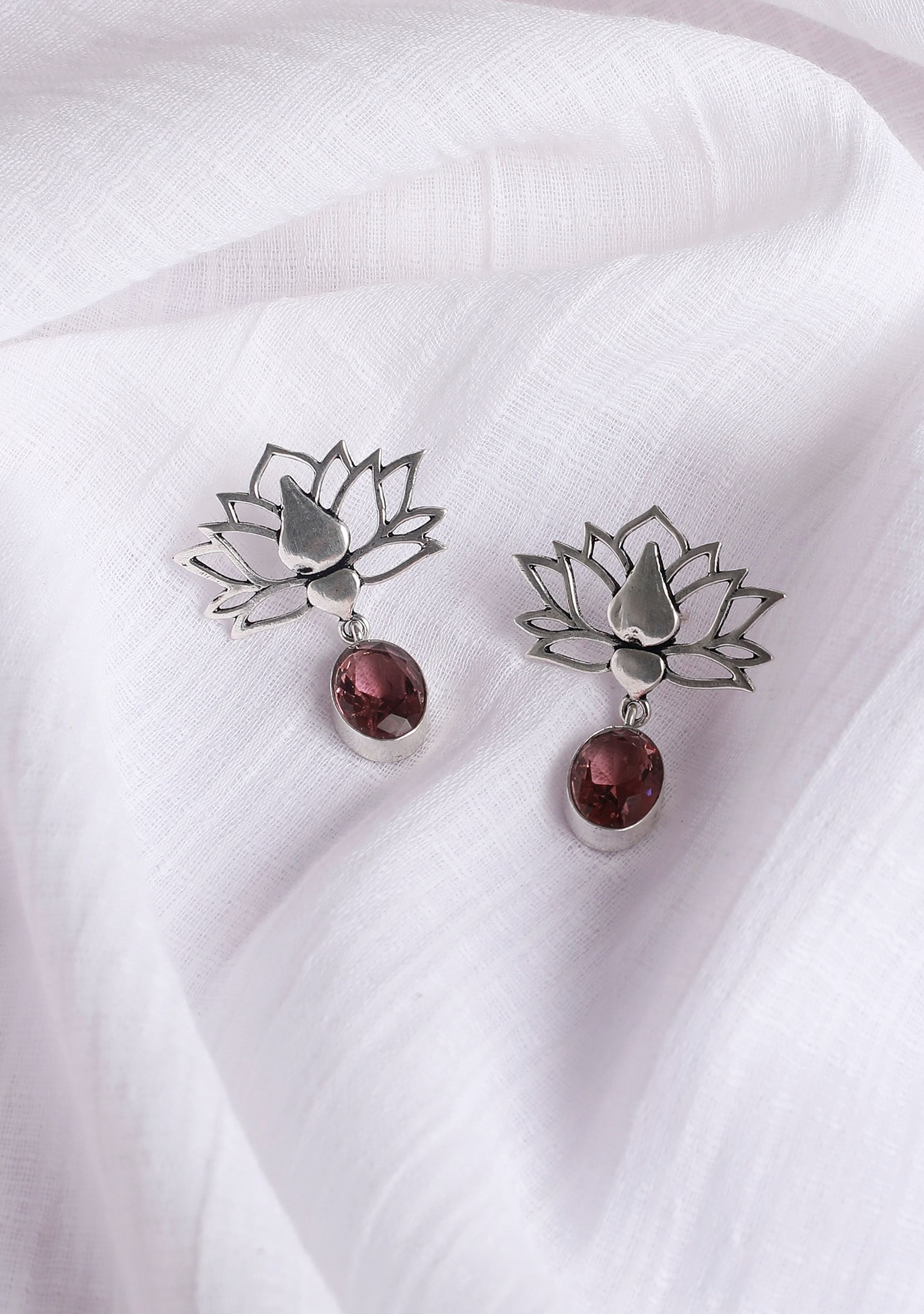 Lotus Light Pink Brass Earrings