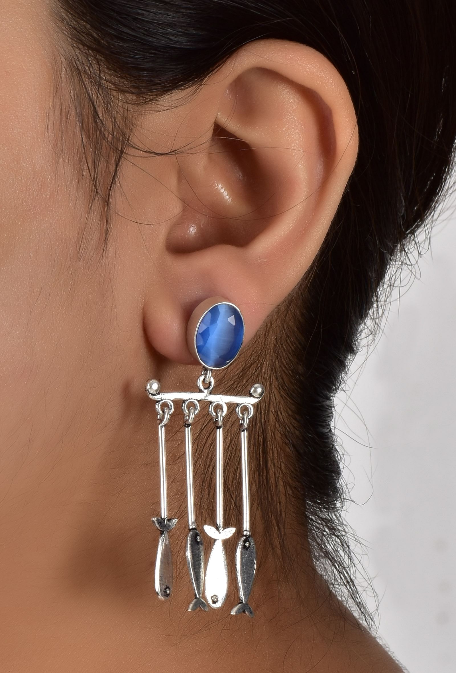 Marine Blue Brass Earrings