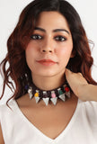 Brown, Multi-Color Thread & German Silver Tribal Choker
