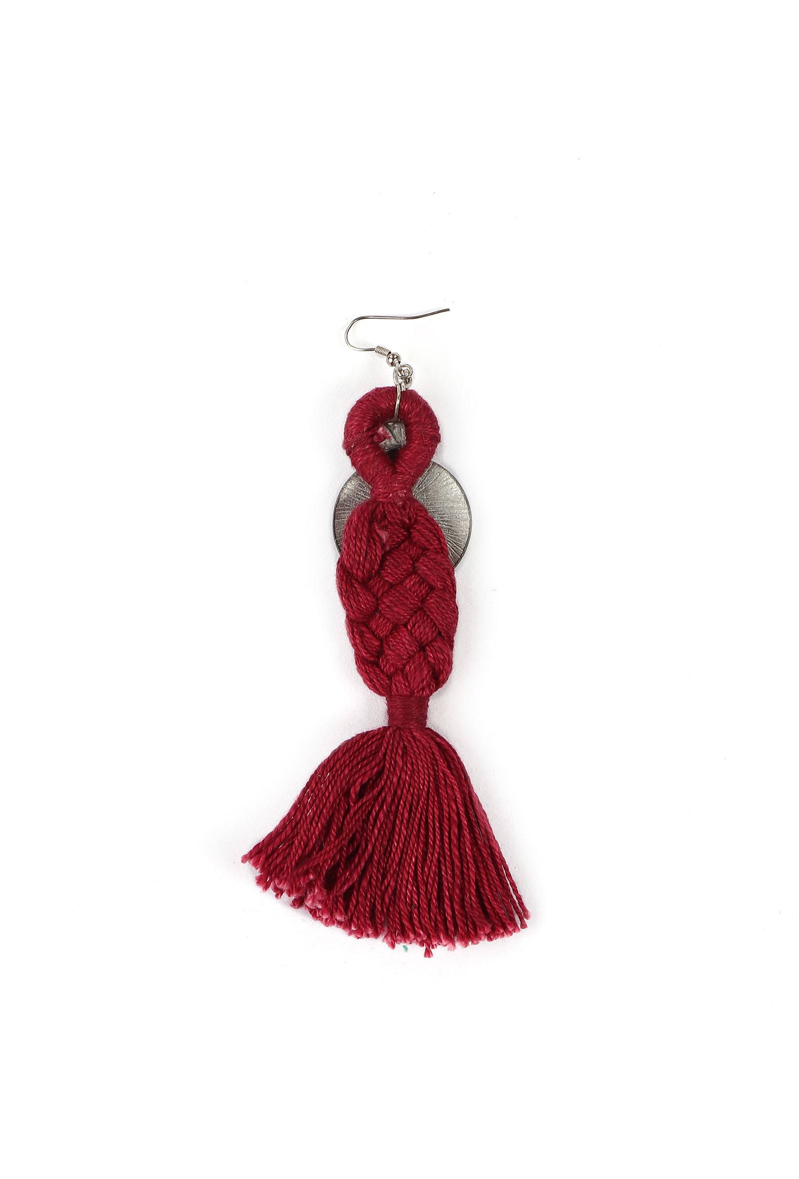 Red Thread & German Silver Tribal Earrings With Coin