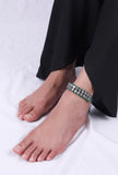 Set Of 2: Zyvana Green Thread & Antique Plated Brass Beaded Anklets