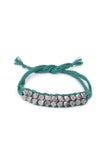 Set Of 2: Zyvana Green Thread & Antique Plated Brass Beaded Anklets