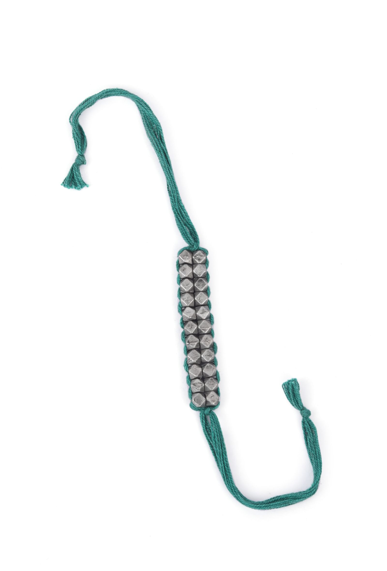 Set Of 2: Zyvana Green Thread & Antique Plated Brass Beaded Anklets