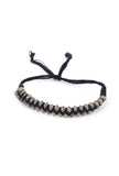 Set Of 2: Zue Black Thread & Antique Plated Brass Beaded Anklets