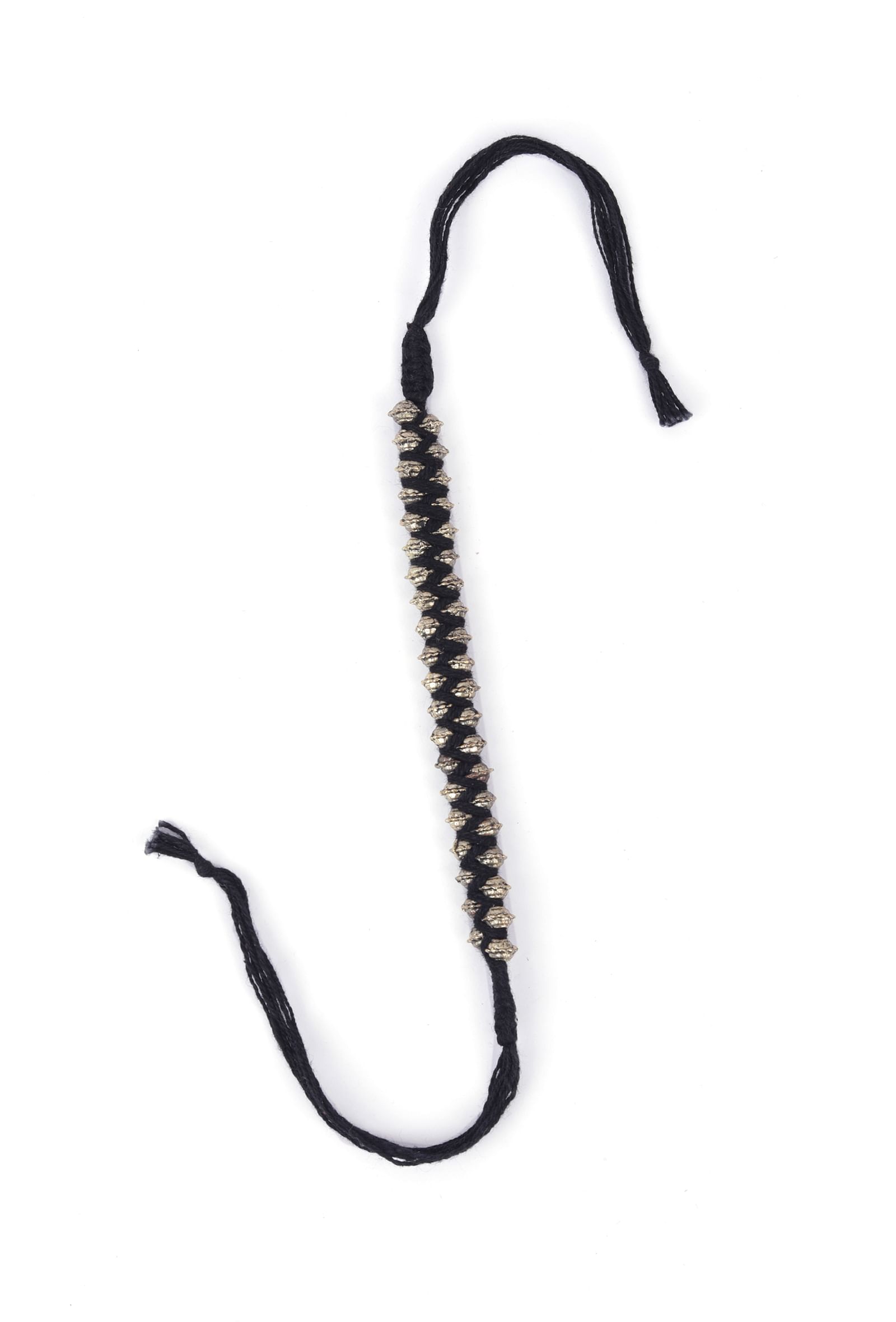 Set Of 2: Zue Black Thread & Antique Plated Brass Beaded Anklets