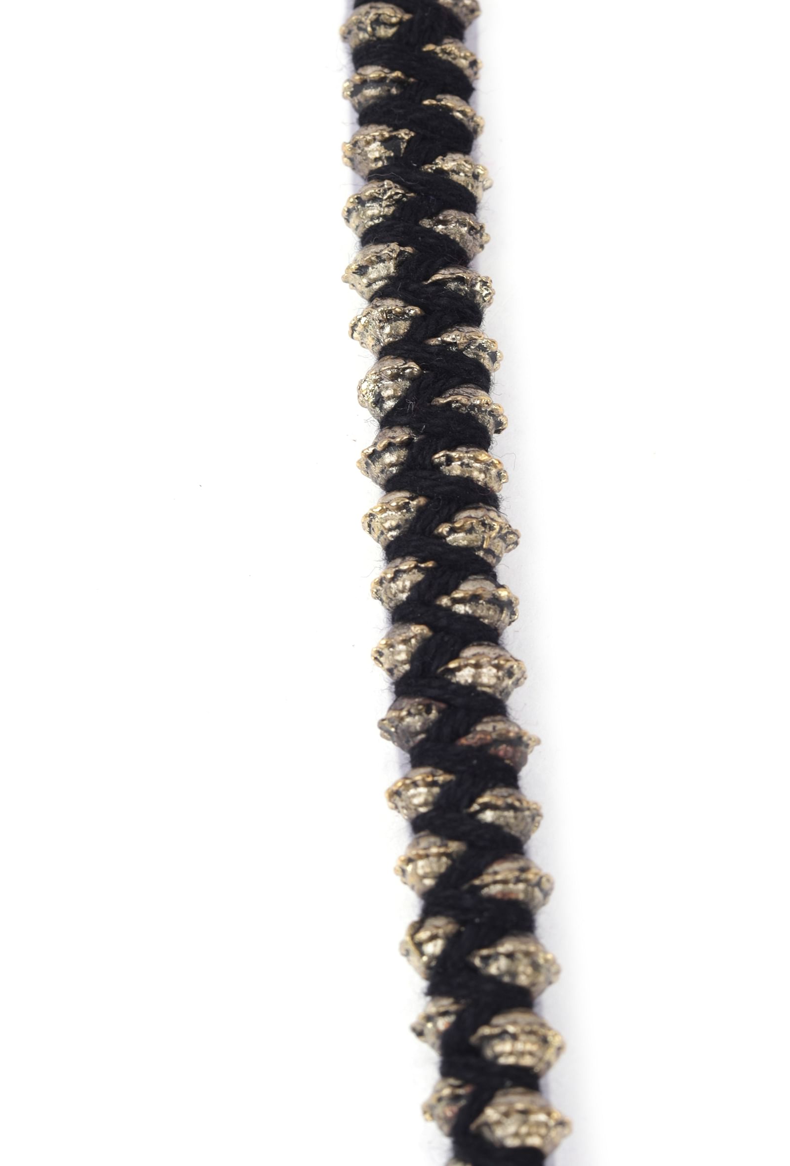 Set Of 2: Zue Black Thread & Antique Plated Brass Beaded Anklets