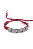 Set Of 2: Zinal Maroon Thread & Antique Plated Brass Beaded Anklets