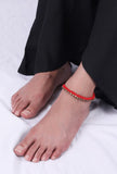 Set Of 2: Yashika Red Thread & Antique Plated Brass Beaded Anklets