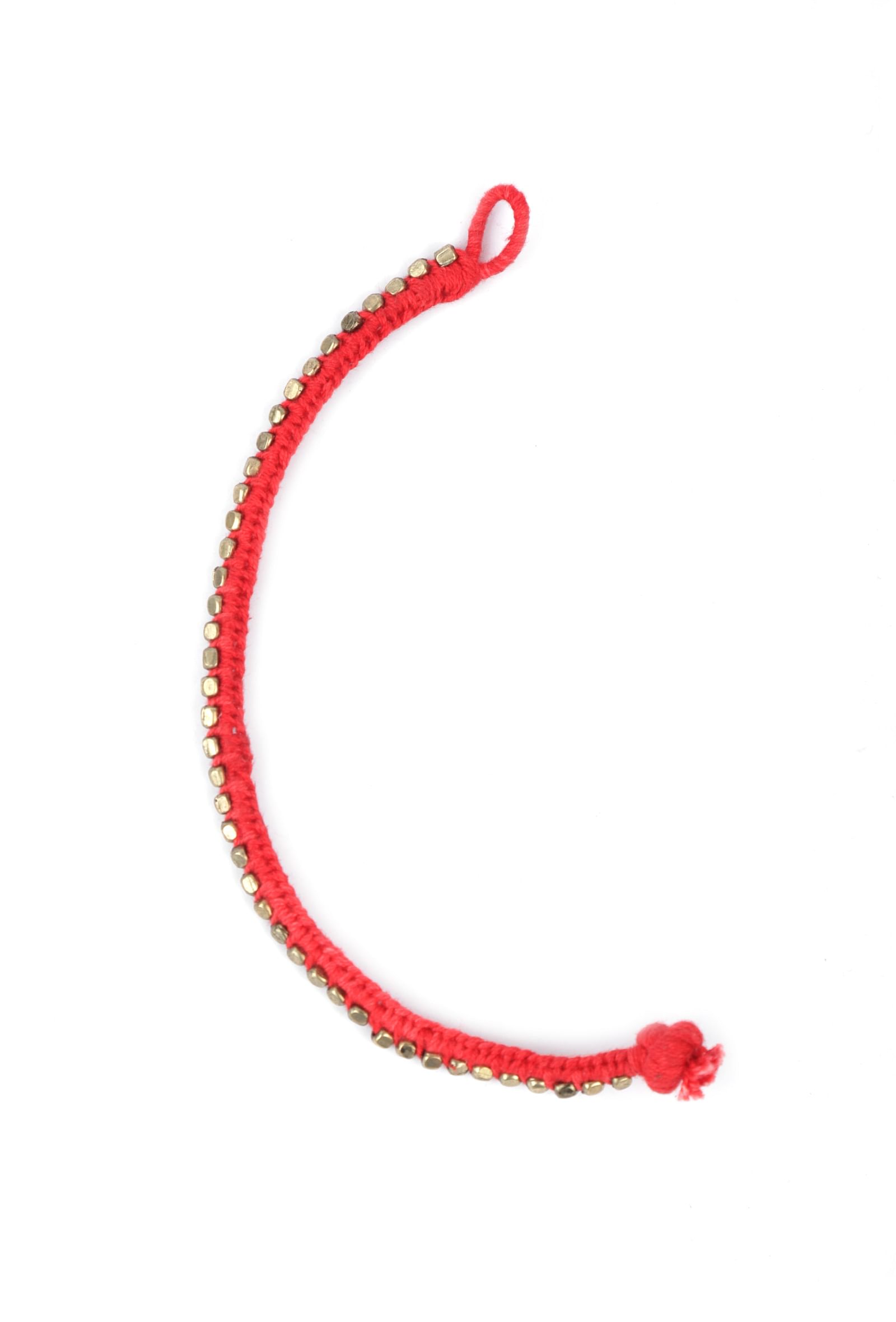 Set Of 2: Yashika Red Thread & Antique Plated Brass Beaded Anklets