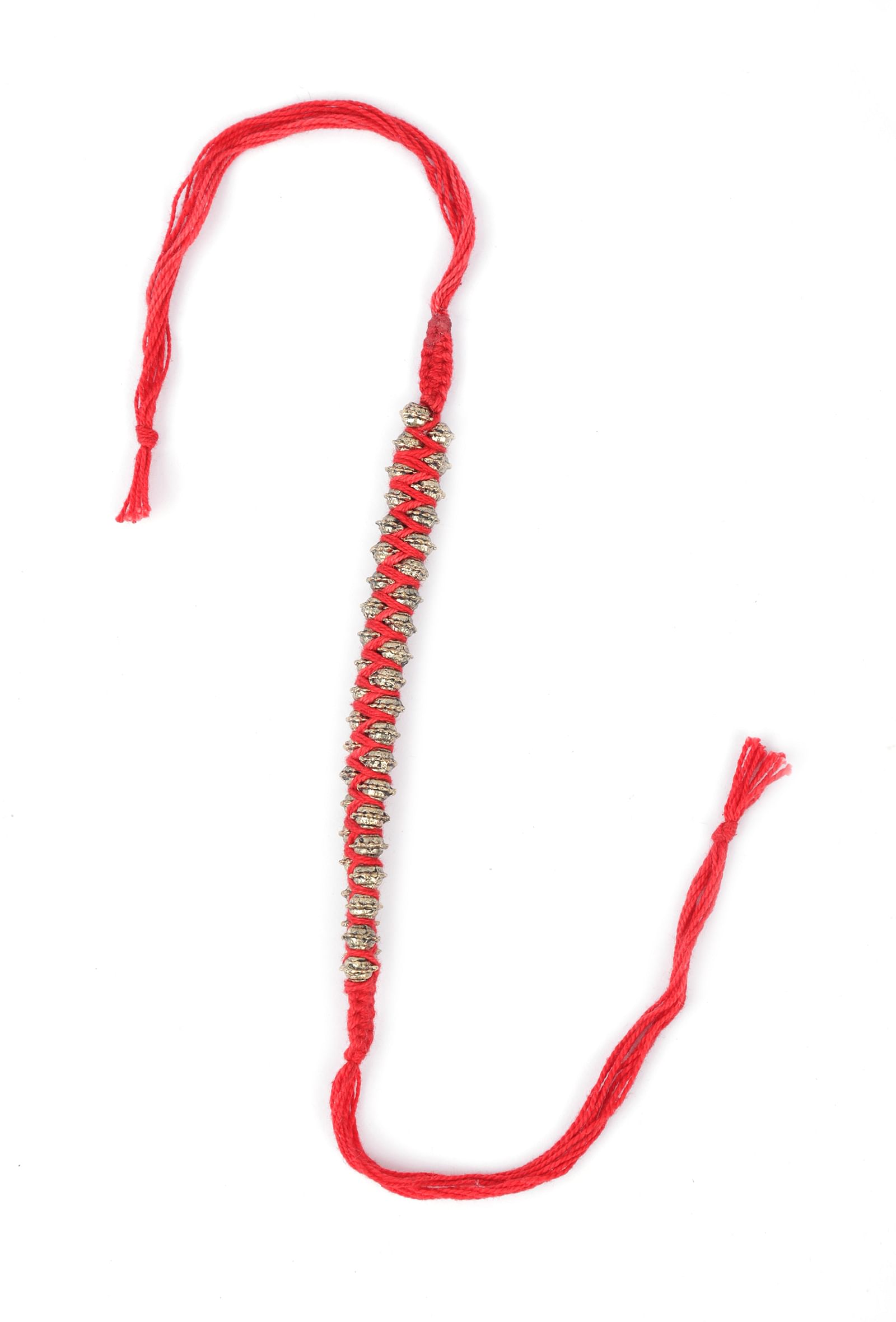Set Of 2: Diti Red Thread & Antique Plated Brass Beaded Anklets