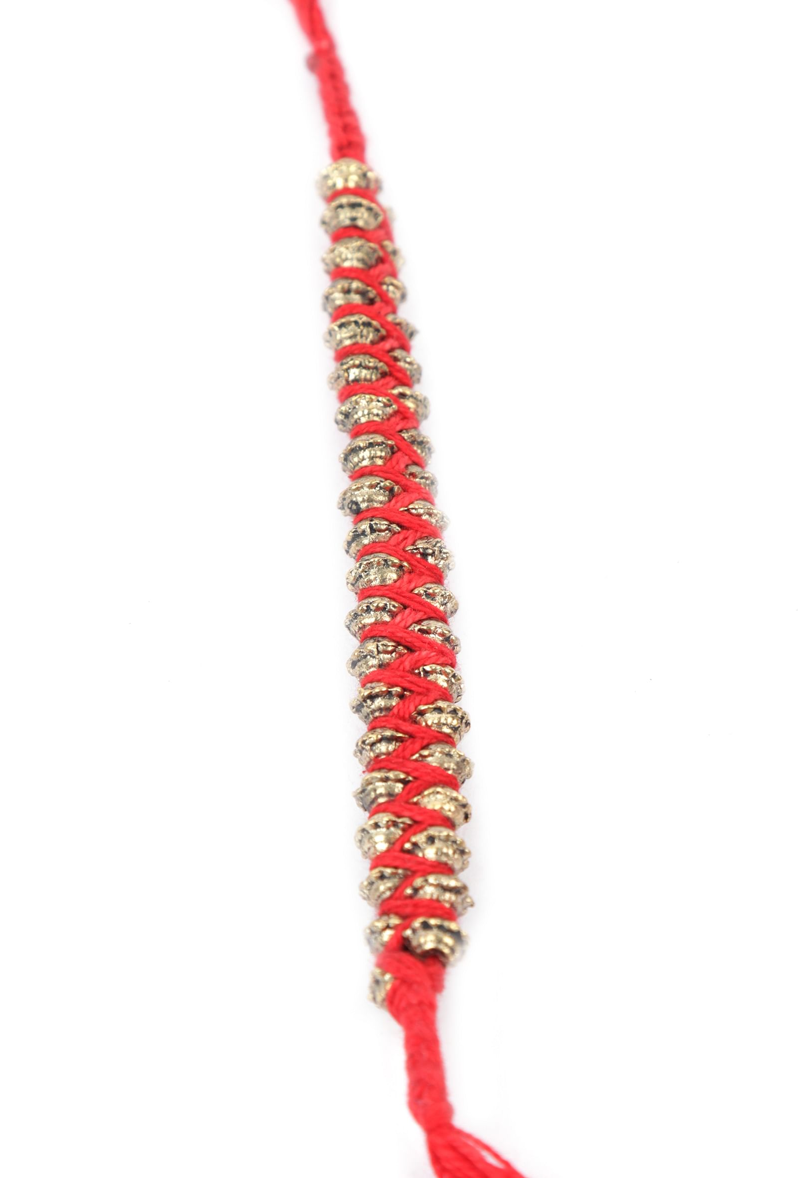 Set Of 2: Diti Red Thread & Antique Plated Brass Beaded Anklets