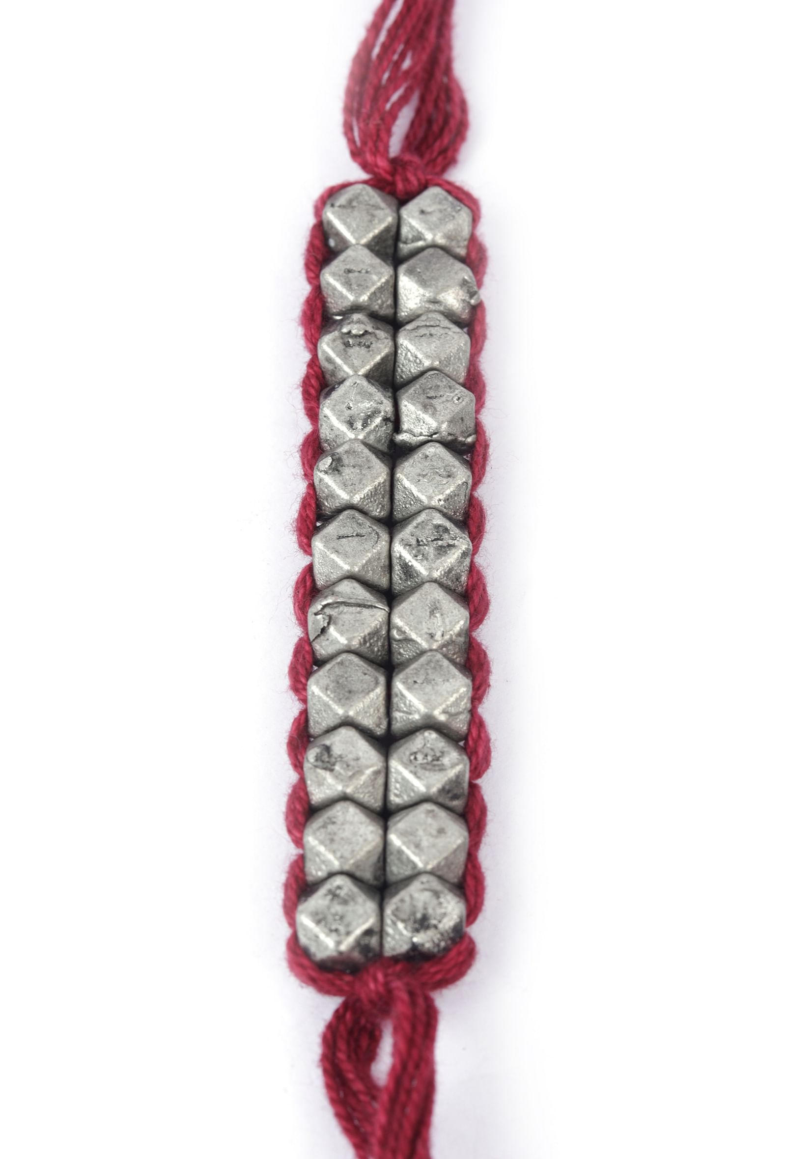 Set Of 2: Achsa Maroon Thread & Antique Plated Brass Beaded Anklets