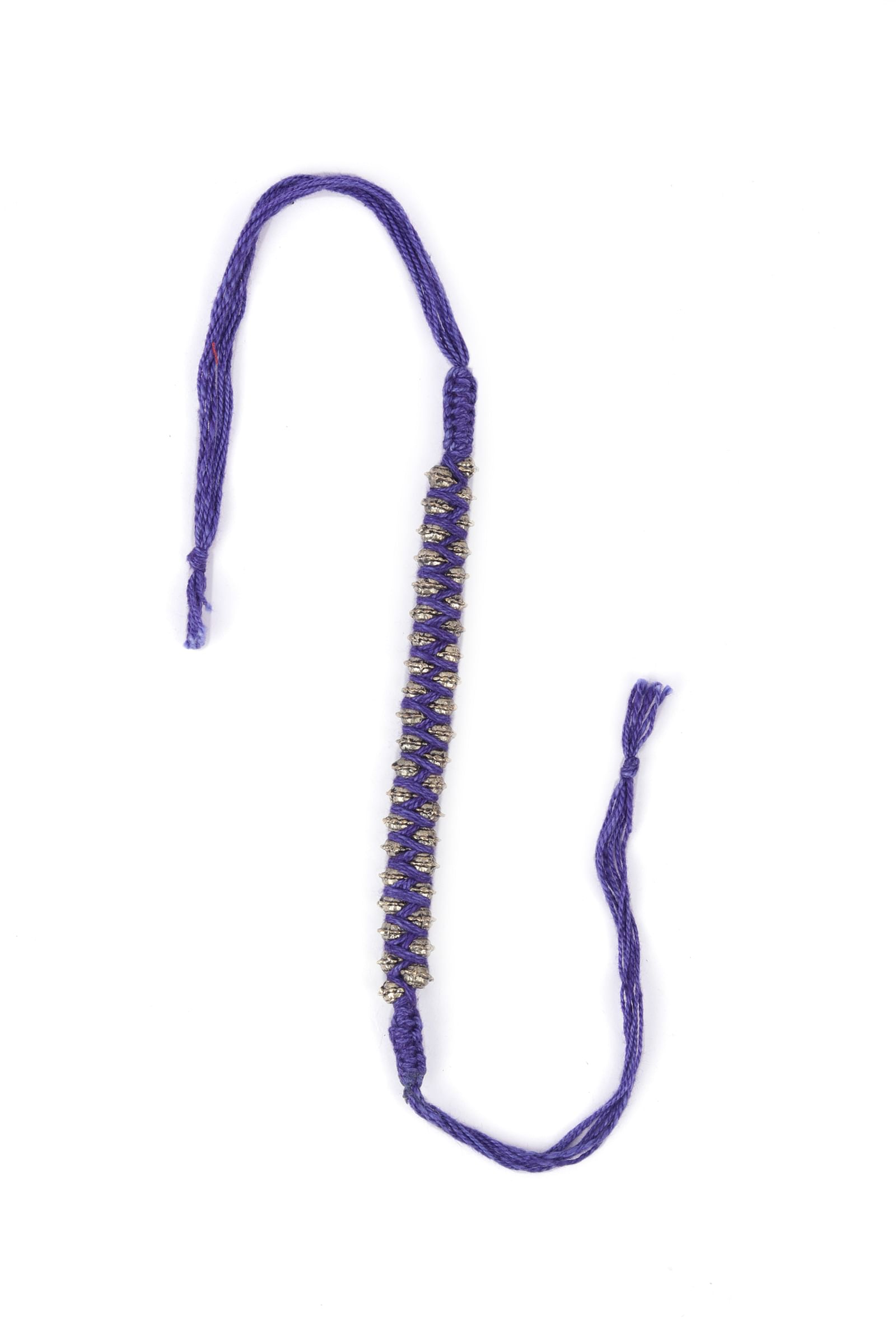Set Of 2: Canisa Purple Thread & Antique Plated Brass Beaded Anklets