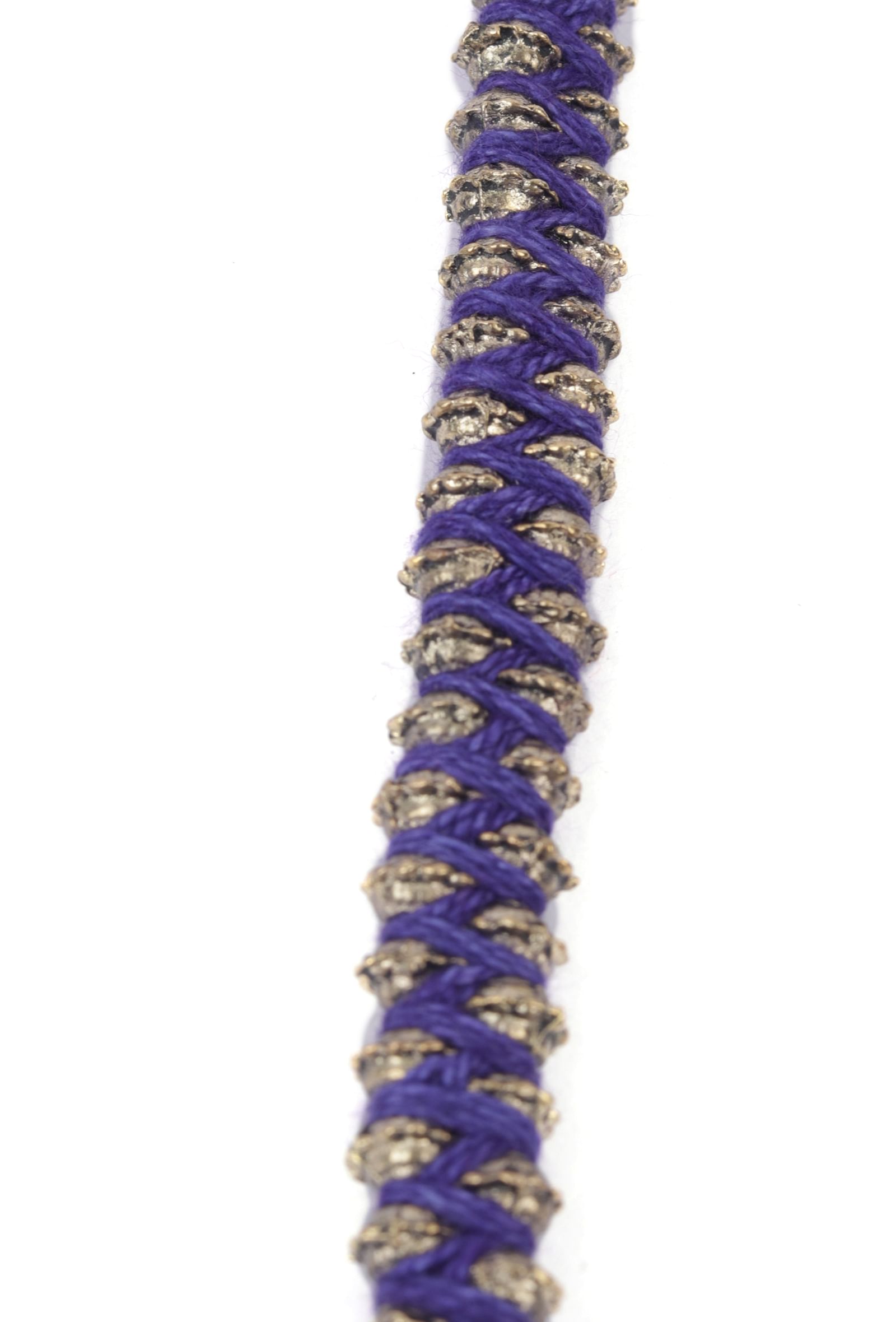 Set Of 2: Canisa Purple Thread & Antique Plated Brass Beaded Anklets