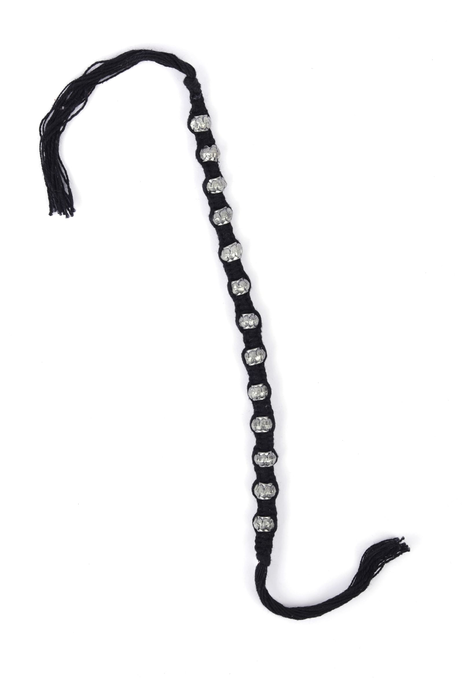 Set Of 2: Aiza Black Thread & Antique Plated Brass Beaded Anklets