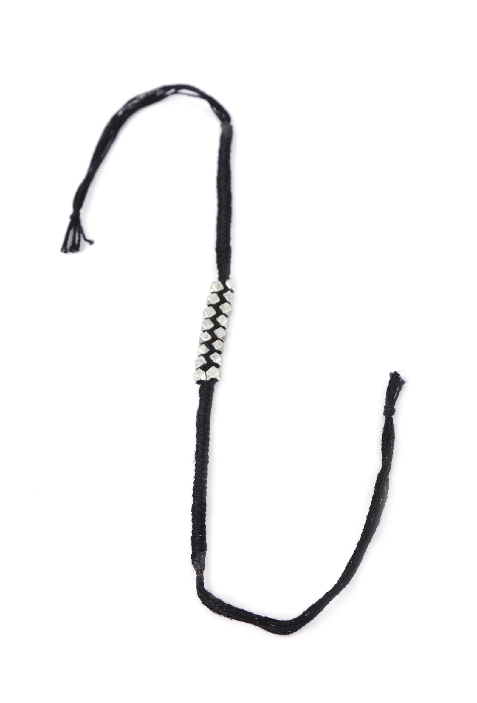 Set Of 2: Amira Black Thread & Antique Plated Brass Beaded Anklets