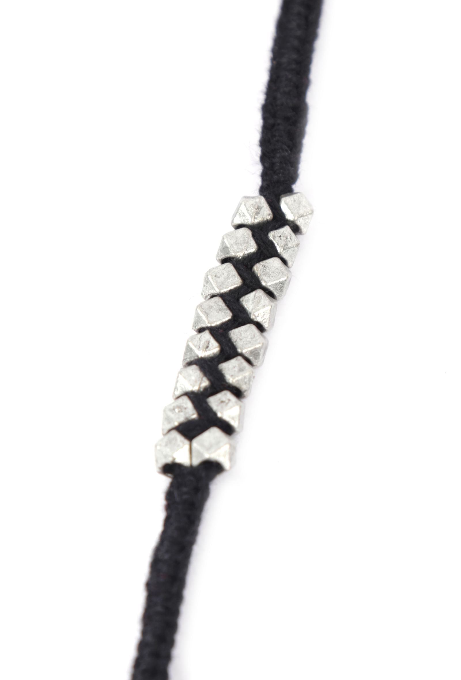 Set Of 2: Amira Black Thread & Antique Plated Brass Beaded Anklets