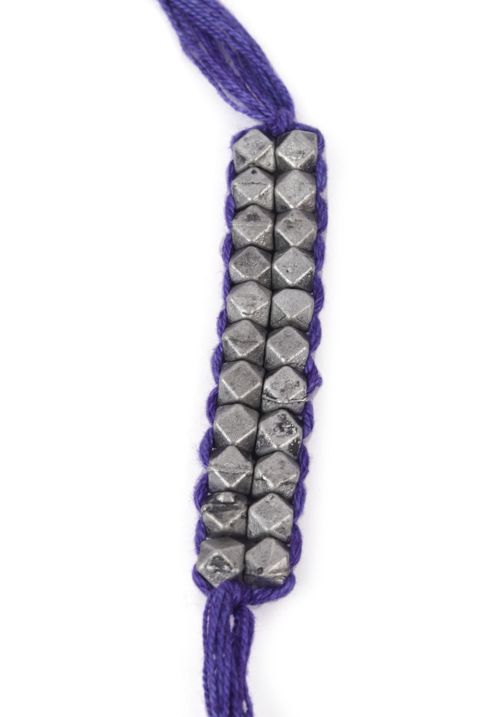 Set Of 2: Iba Purple Thread & Antique Plated Brass Beaded Anklets
