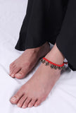 Set Of 2: Mehar Red Thread & Antique Plated Brass Charm Anklets