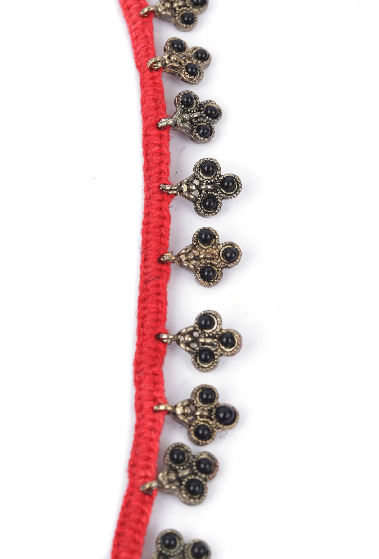 Set Of 2: Mehar Red Thread & Antique Plated Brass Charm Anklets