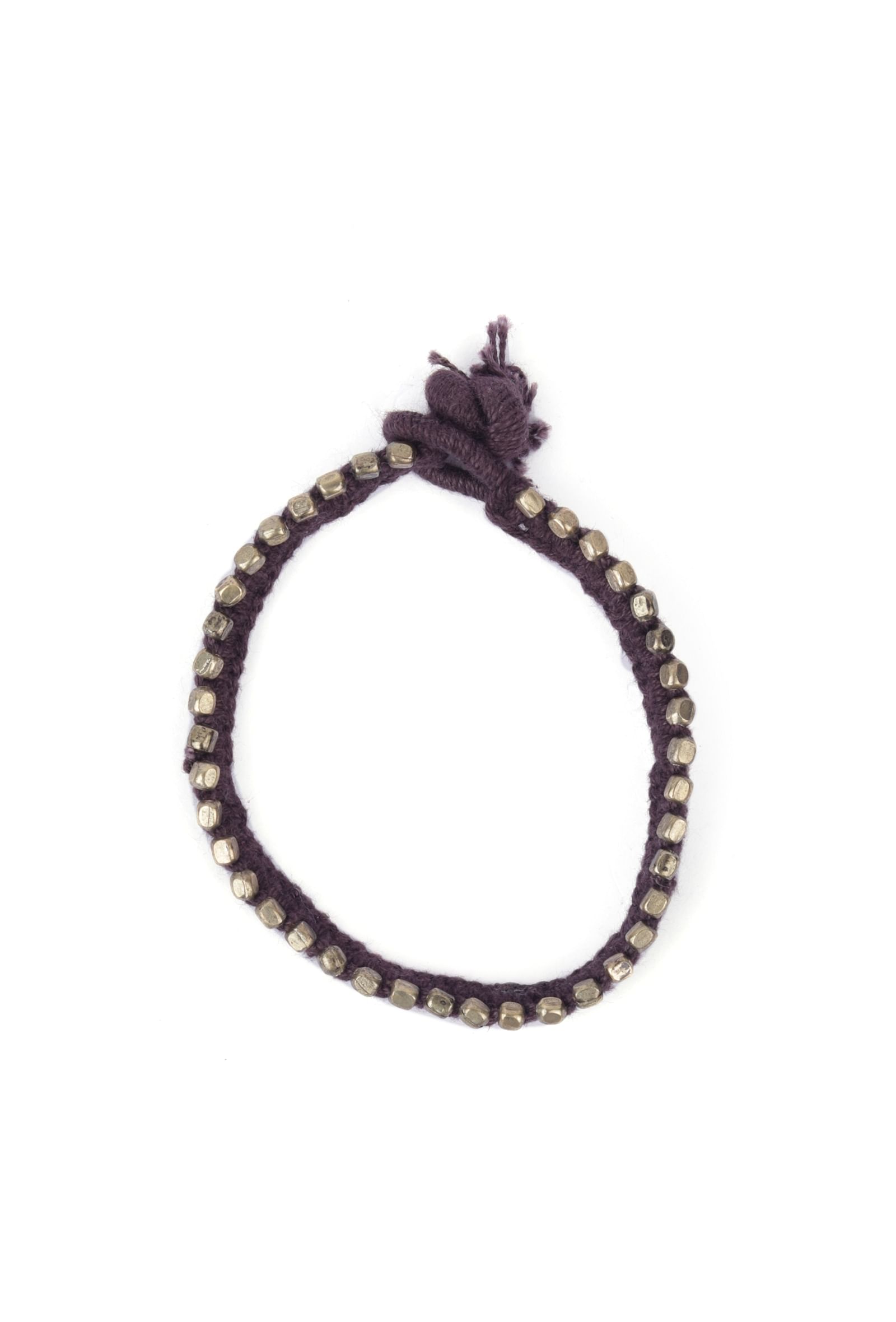 Set Of 2: Nura Brown Thread & Antique Plated Brass Beaded Anklets