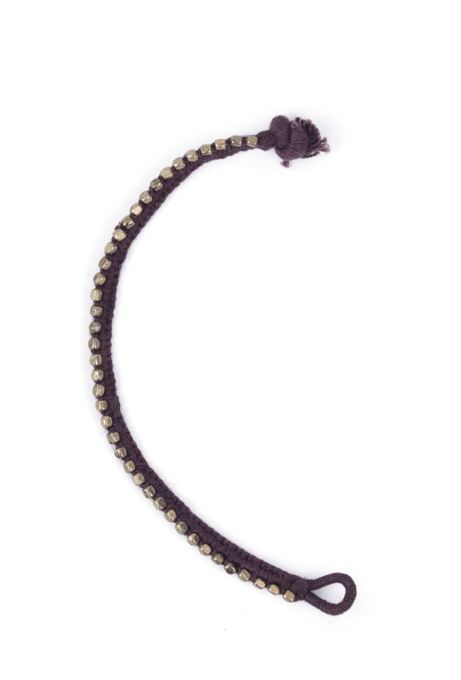 Set Of 2: Nura Brown Thread & Antique Plated Brass Beaded Anklets