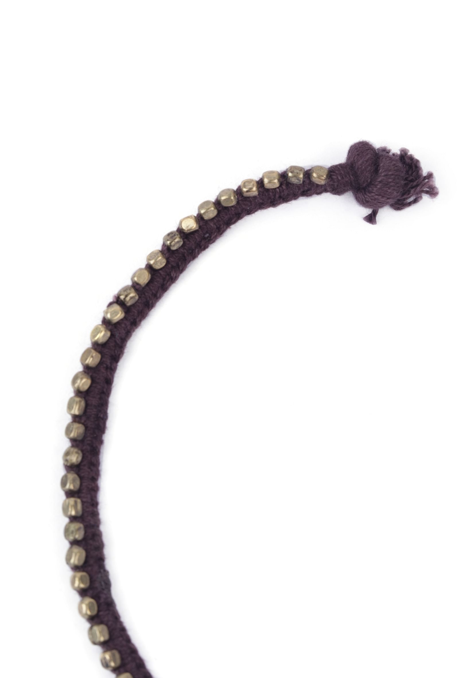 Set Of 2: Nura Brown Thread & Antique Plated Brass Beaded Anklets
