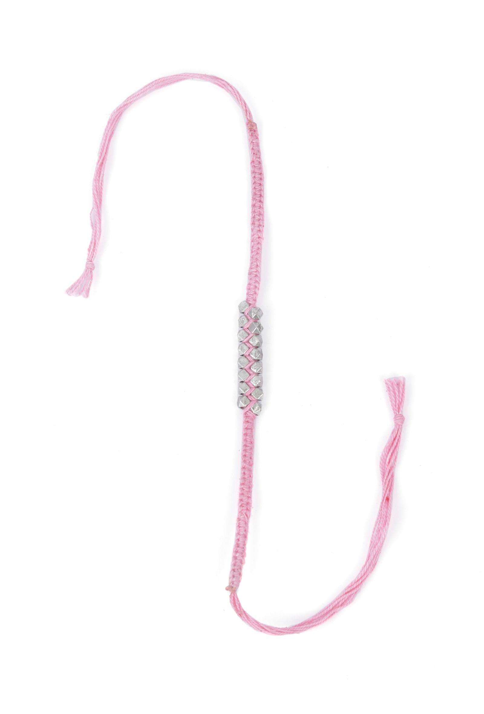 Set Of 2: Nyasia Pink Thread & Antique Plated Brass Beaded Anklets