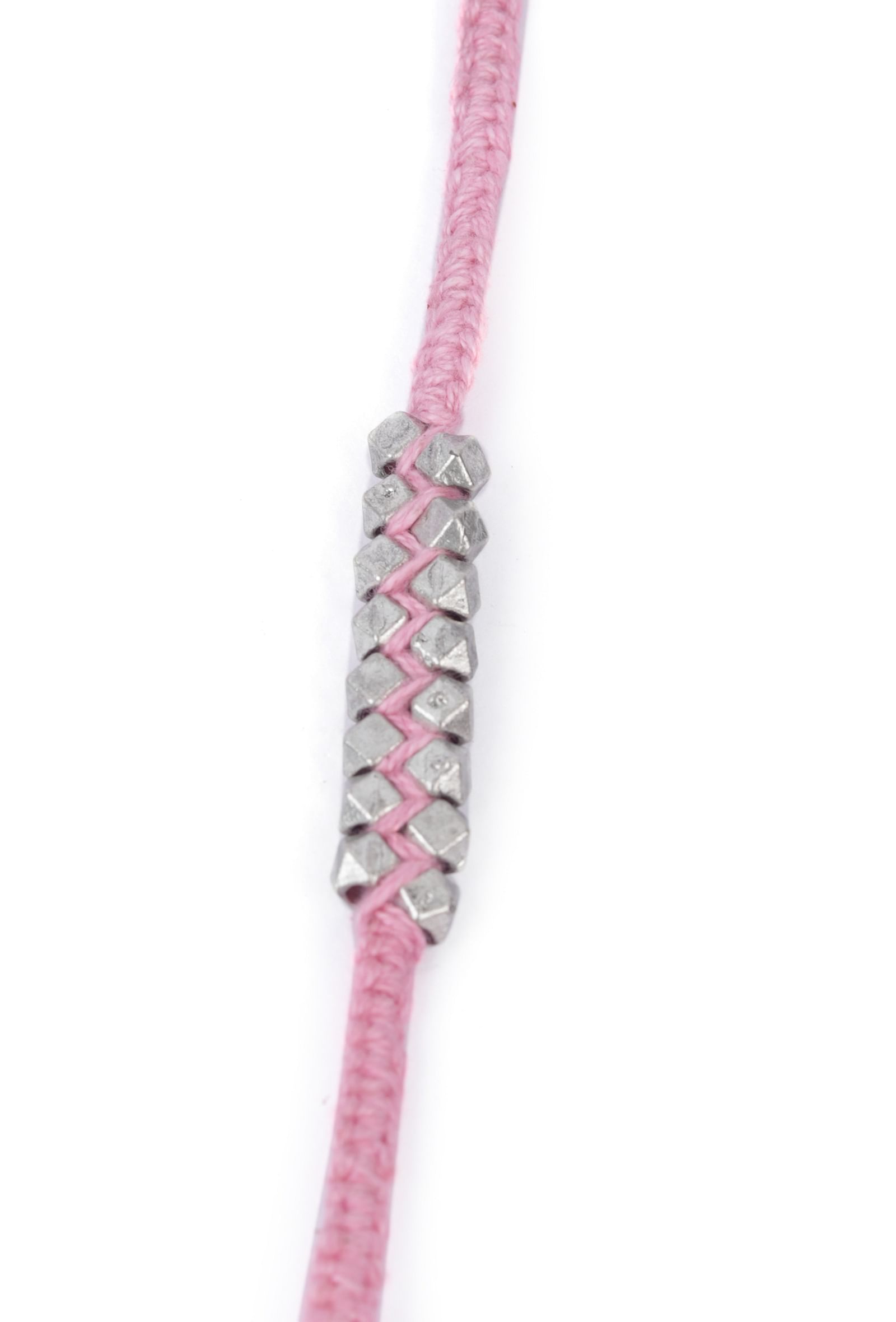 Set Of 2: Nyasia Pink Thread & Antique Plated Brass Beaded Anklets
