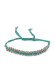 Set Of 2: Rida Pine Green Thread & Antique Plated Brass Beaded Anklets
