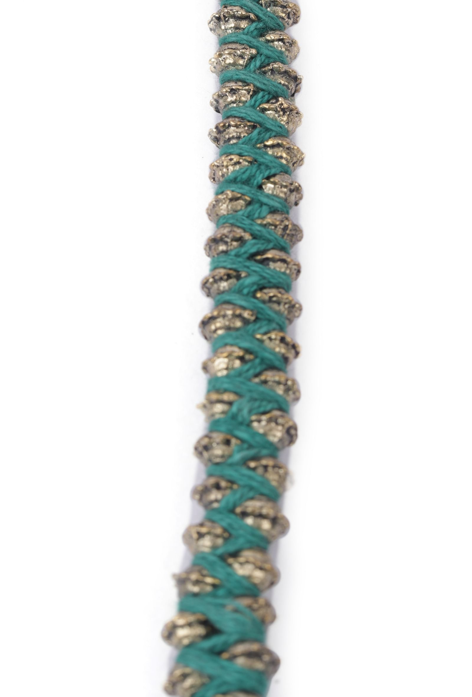 Set Of 2: Rida Pine Green Thread & Antique Plated Brass Beaded Anklets