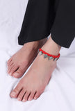 Set Of 2: Shiza Red Thread & Antique Plated Brass Triangular Charm Anklets