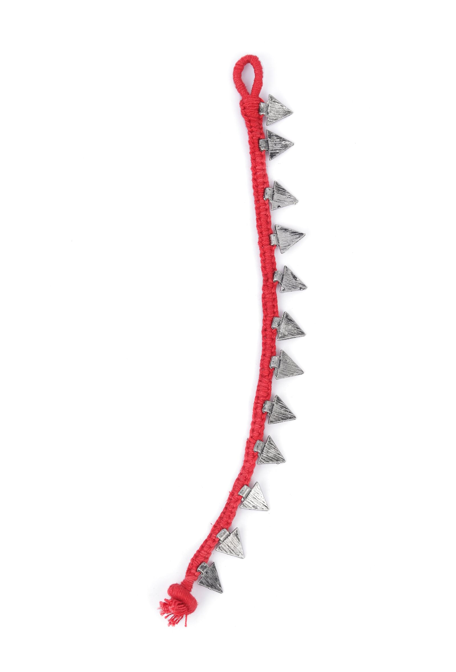Set Of 2: Shiza Red Thread & Antique Plated Brass Triangular Charm Anklets