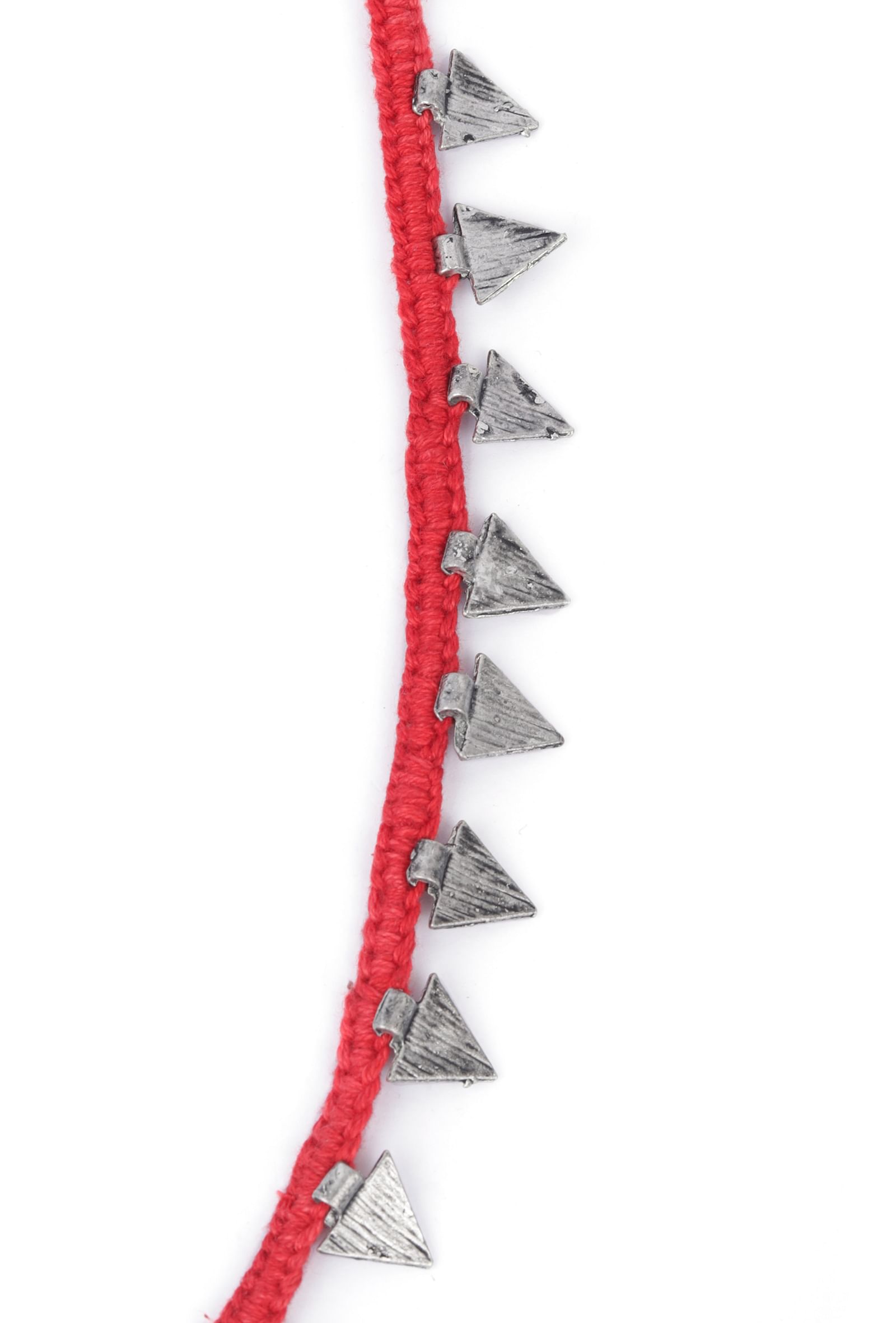 Set Of 2: Shiza Red Thread & Antique Plated Brass Triangular Charm Anklets