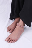 Set Of 2: Zaina Pink Thread & Antique Plated Brass Beaded Anklets