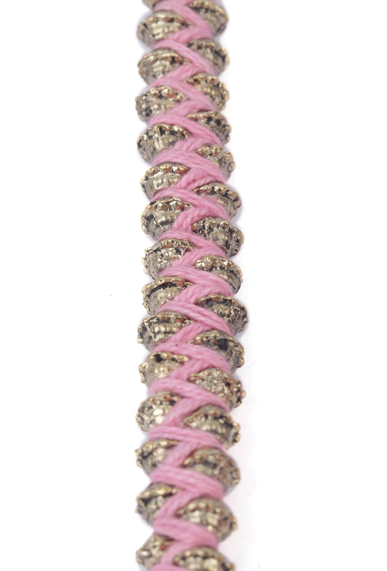 Set Of 2: Zaina Pink Thread & Antique Plated Brass Beaded Anklets