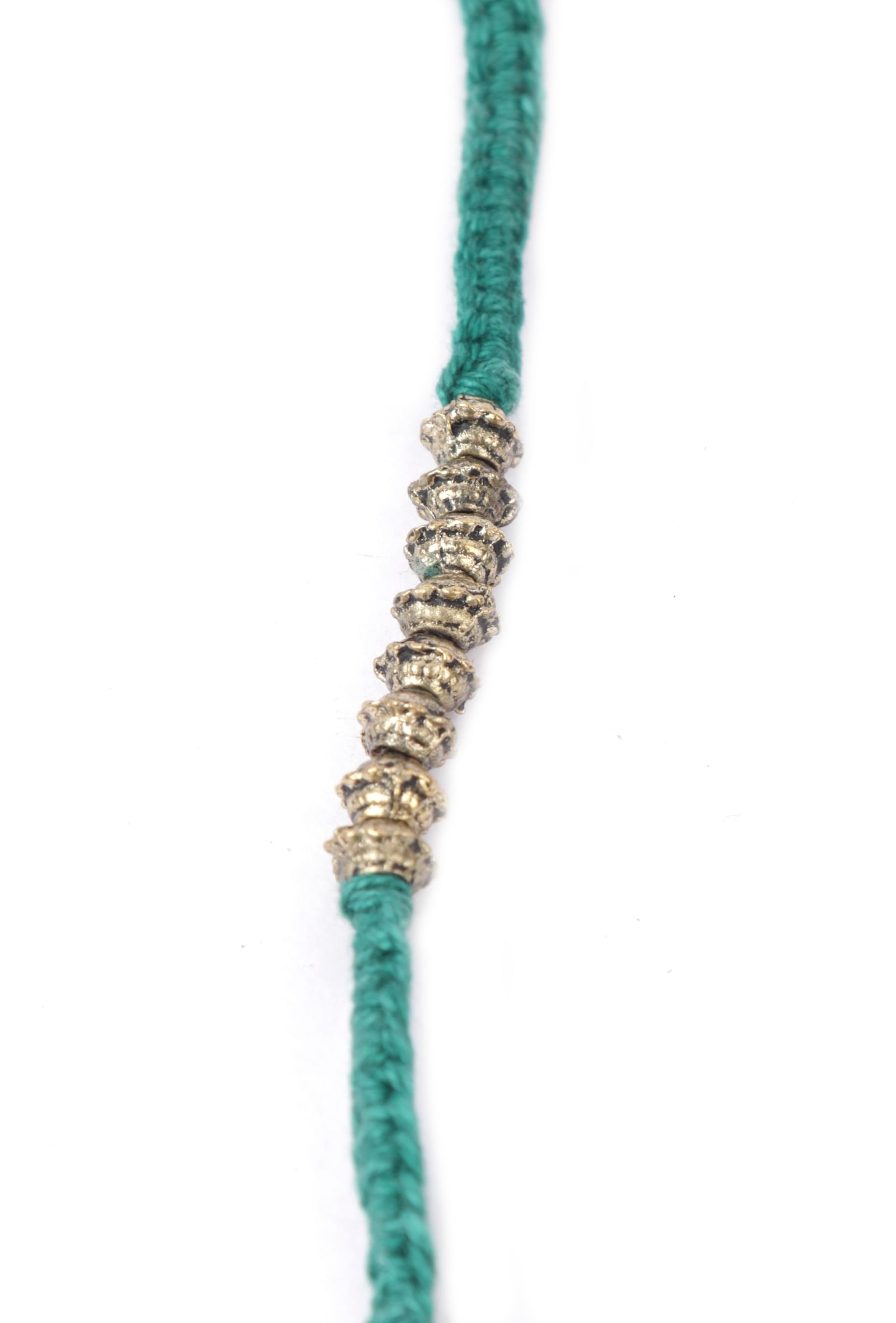 Set Of 2: Aanshi Teal Green Thread & Antique Plated Brass Beaded Anklets