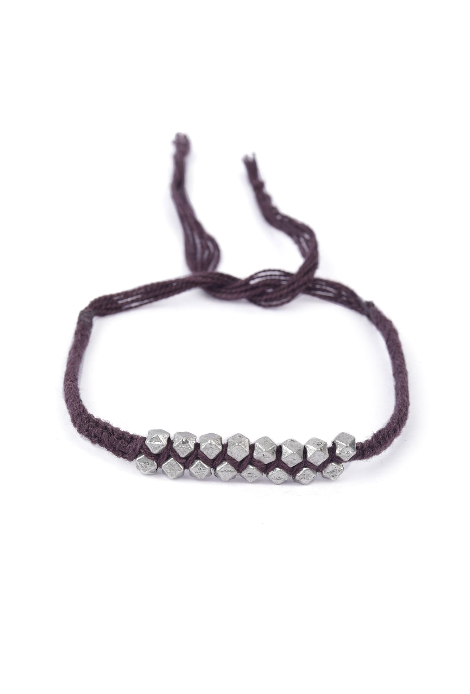 Set Of 2: Ahalya Brown Thread & Antique Plated Brass Beaded Anklets