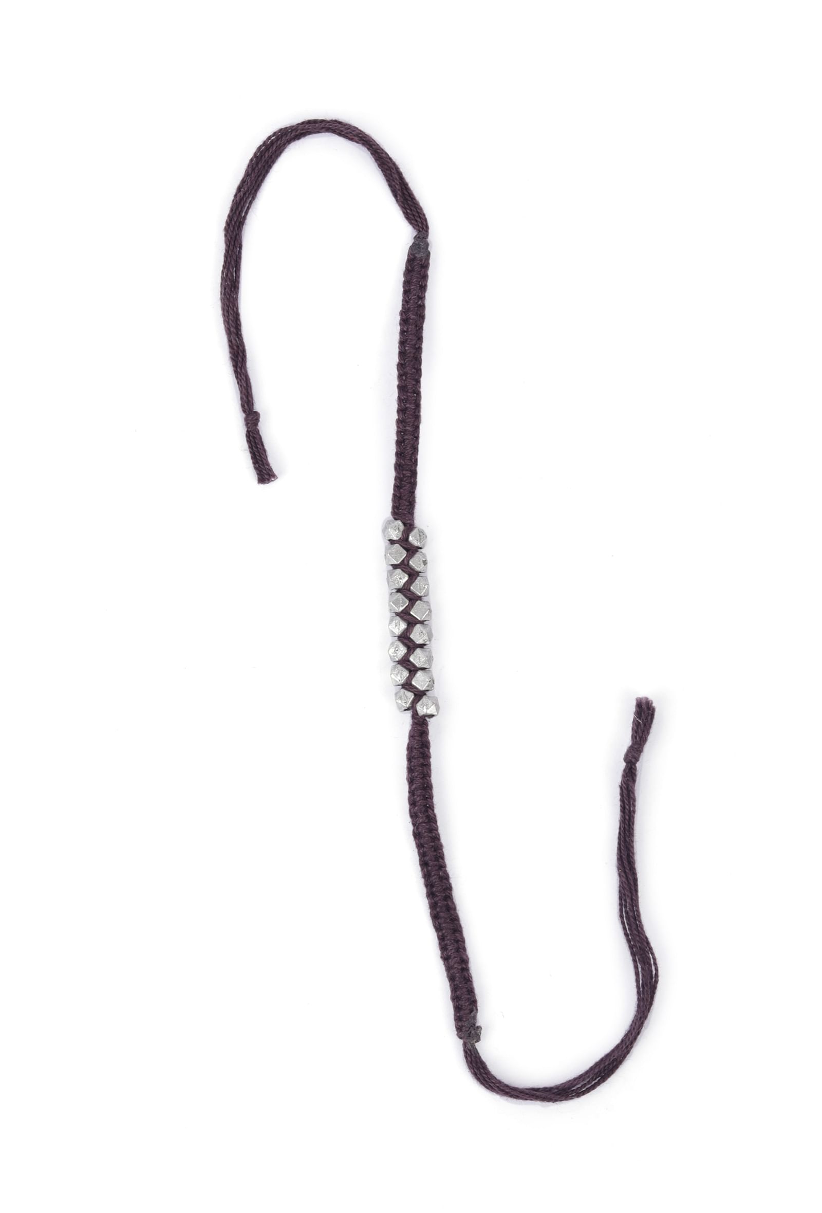 Set Of 2: Ahalya Brown Thread & Antique Plated Brass Beaded Anklets