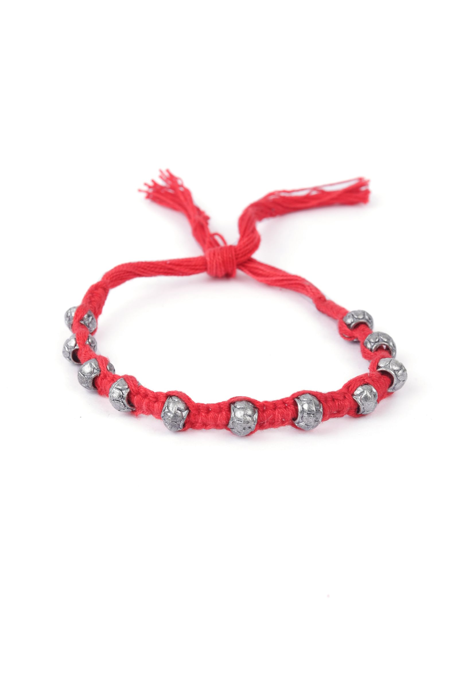 Set Of 2: Amoli Red Thread & Antique Plated Brass Beaded Anklets
