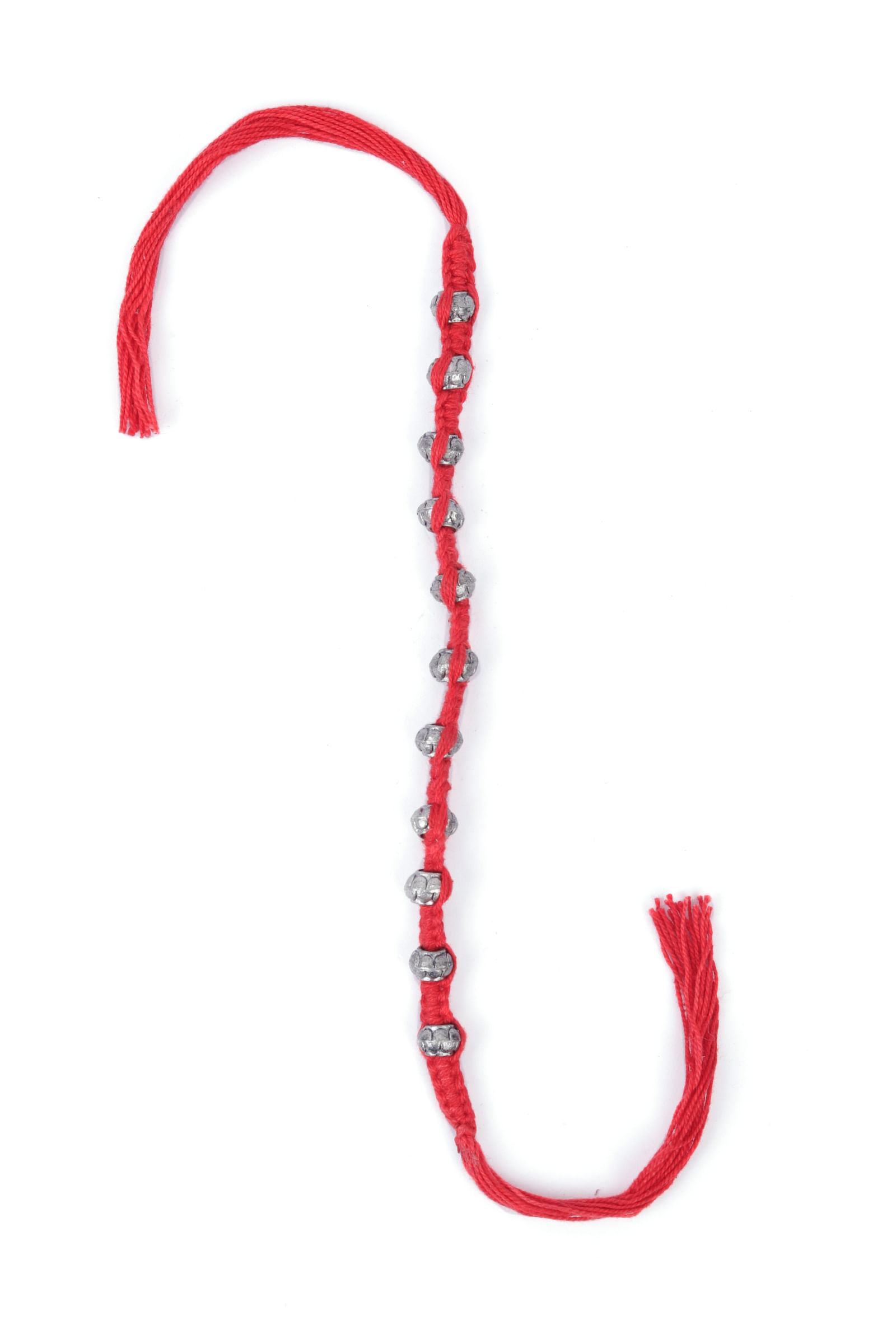 Set Of 2: Amoli Red Thread & Antique Plated Brass Beaded Anklets