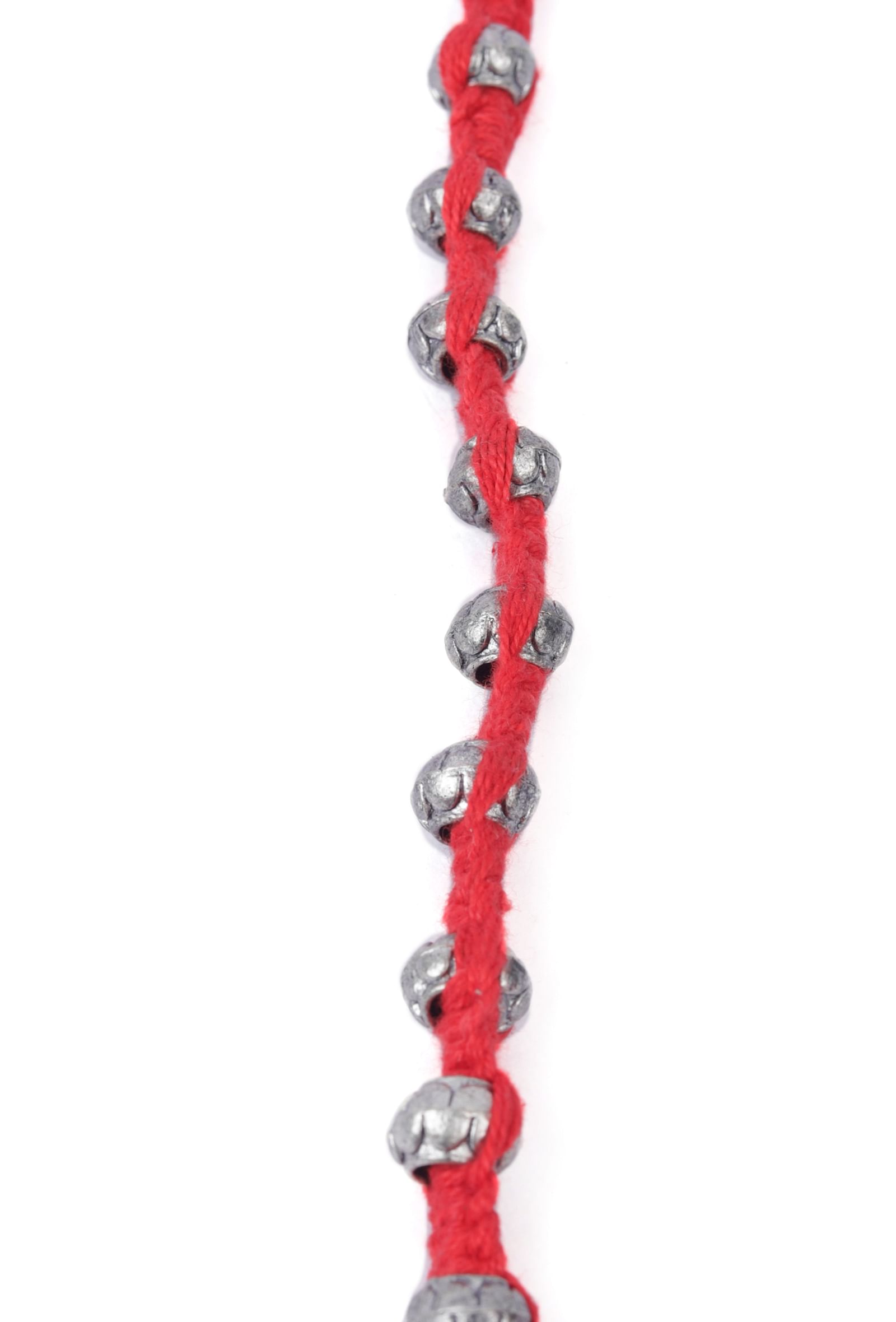 Set Of 2: Amoli Red Thread & Antique Plated Brass Beaded Anklets
