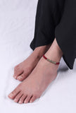 Set Of 2: Garnet Pink Thread & Antique Plated Brass Beaded Anklets