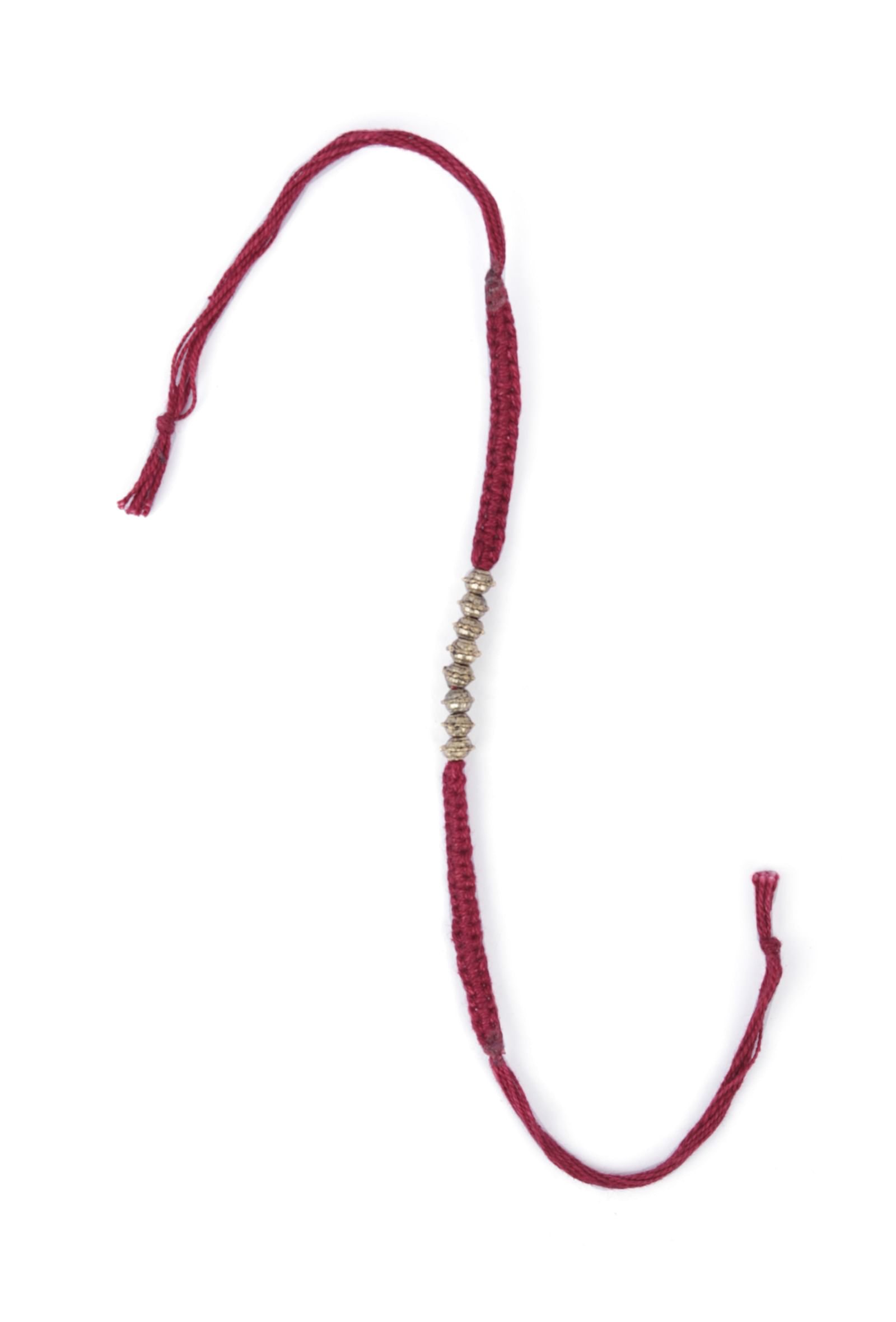Set Of 2: Garnet Pink Thread & Antique Plated Brass Beaded Anklets