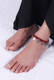 Set Of 2: Anura Red Thread & Antique Plated Brass Triangular Charm Anklets
