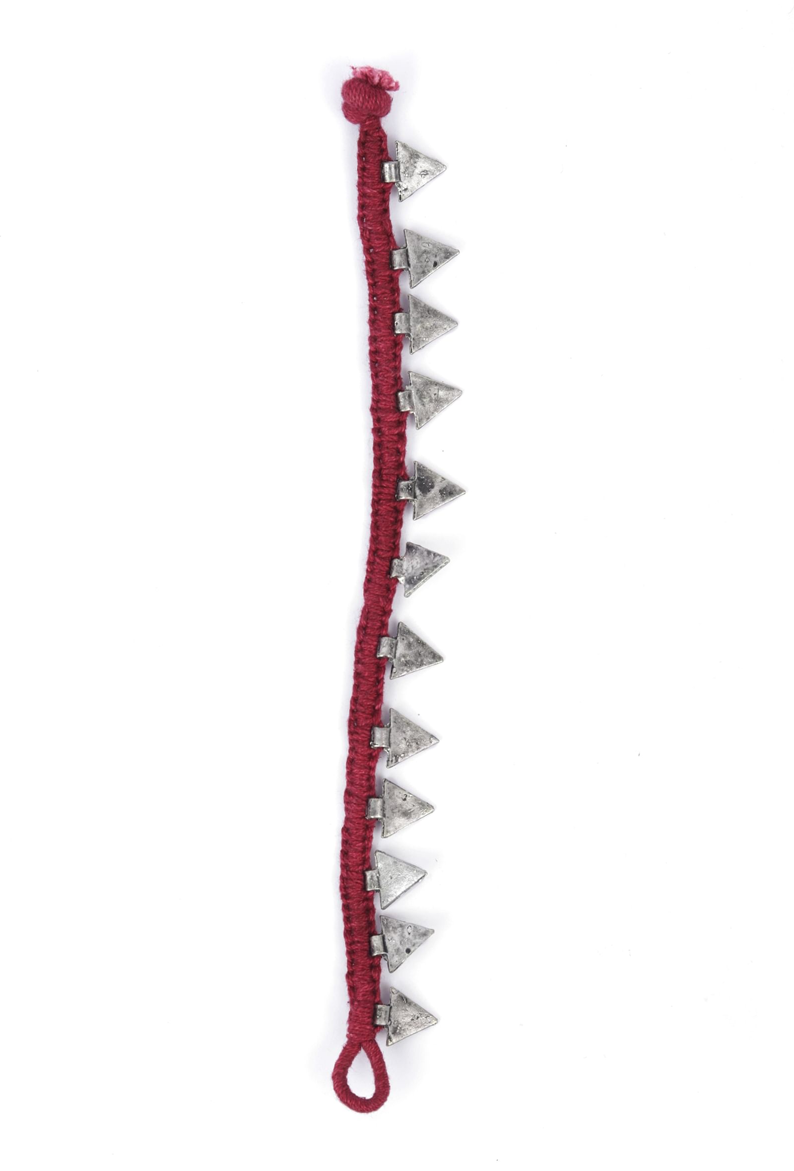 Set Of 2: Anura Red Thread & Antique Plated Brass Triangular Charm Anklets