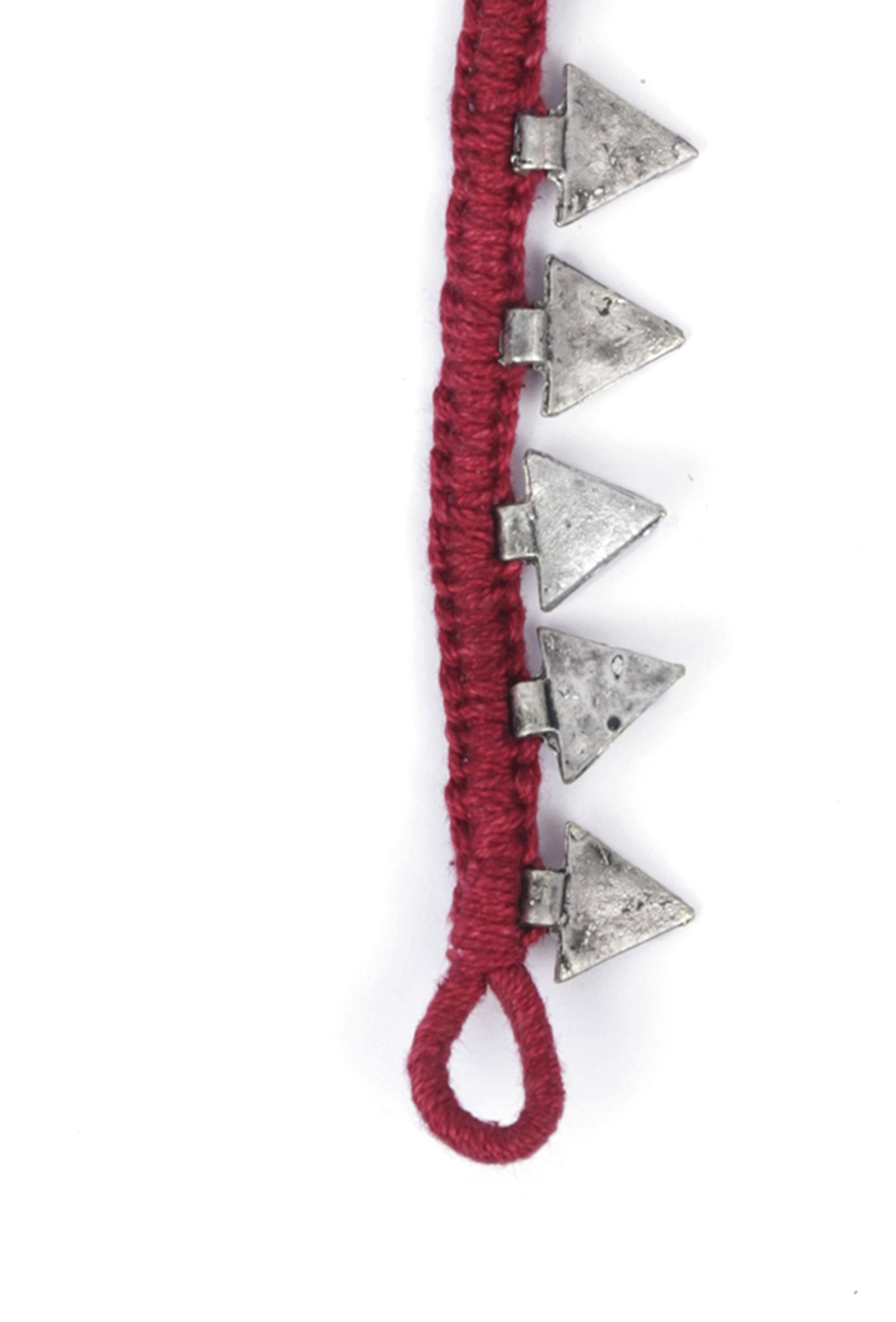 Set Of 2: Anura Red Thread & Antique Plated Brass Triangular Charm Anklets