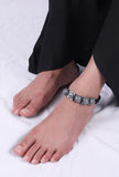 Set Of 2: Bini Black Thread & Antique Plated Brass Beaded Anklets