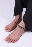 Set Of 2: Red Thread & Antique Plated Brass Beaded Anklets