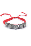 Set Of 2: Red Thread & Antique Plated Brass Beaded Anklets